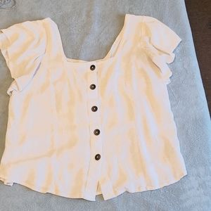 Butterfly sleeve linen blend top